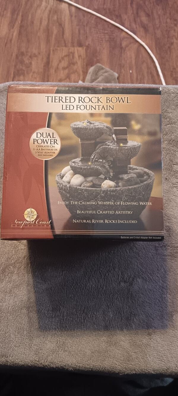 NIB Brand New Newport Coast Tiered Rock Bowl LED Fountain